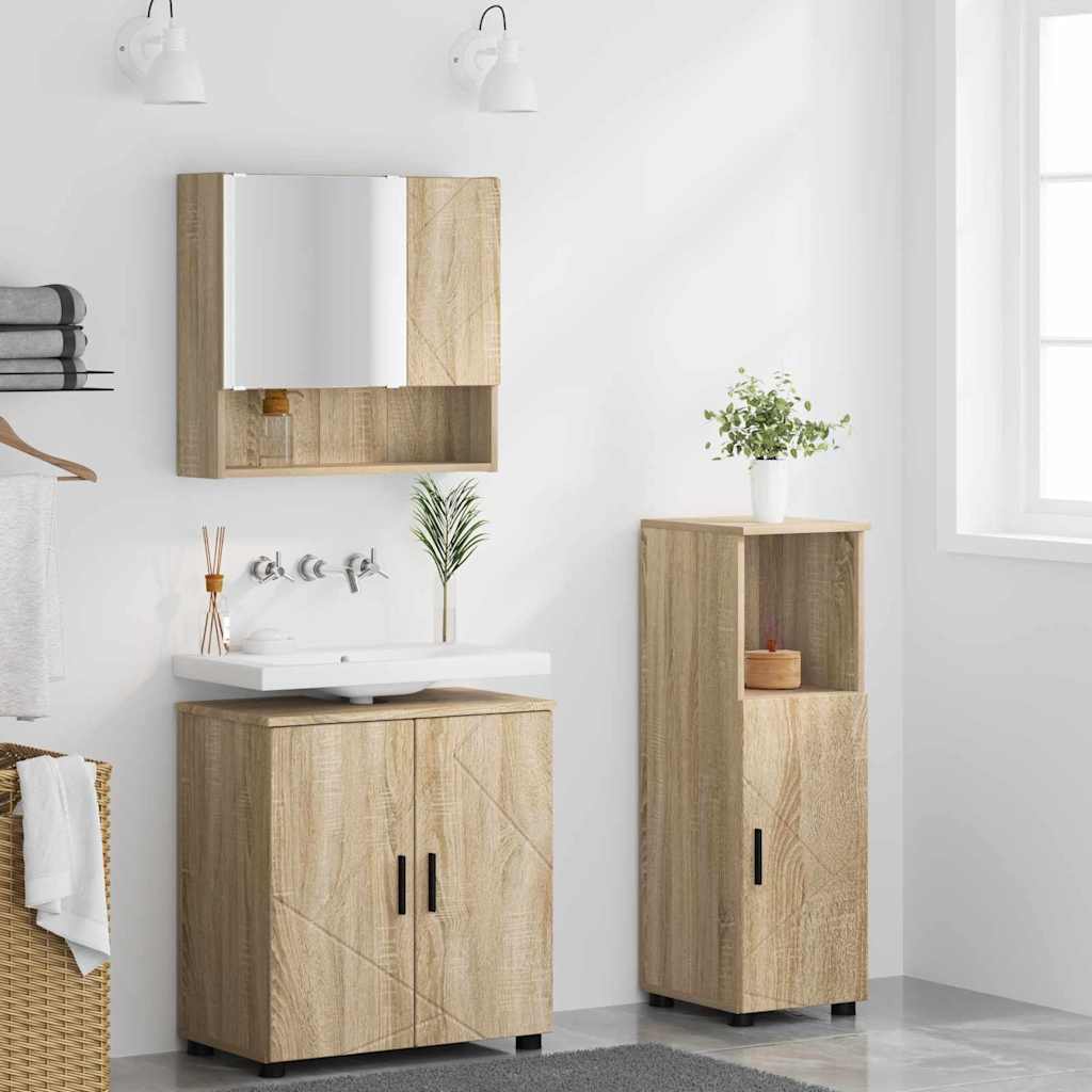 Badeværelsesmøbel sæt 3 pcs Sonoma eg Konstrueret træ & Metal