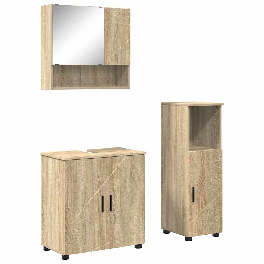 Badeværelsesmøbel sæt 3 pcs Sonoma eg Konstrueret træ & Metal