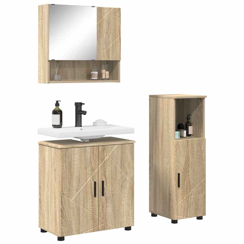Badeværelsesmøbel sæt 3 pcs Sonoma eg Konstrueret træ & Metal