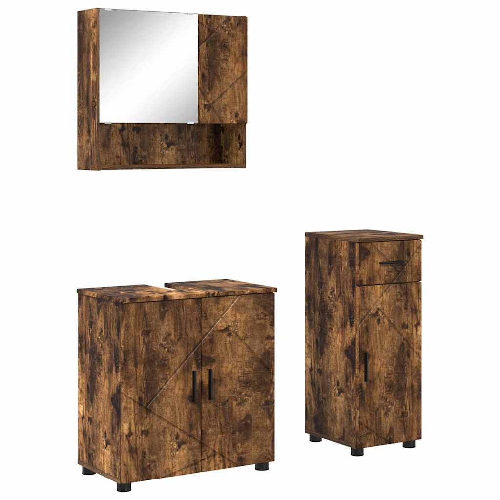 Badeværelsesmøbel sæt 3 stk. Røget eg 61 x 35 x 64 cm