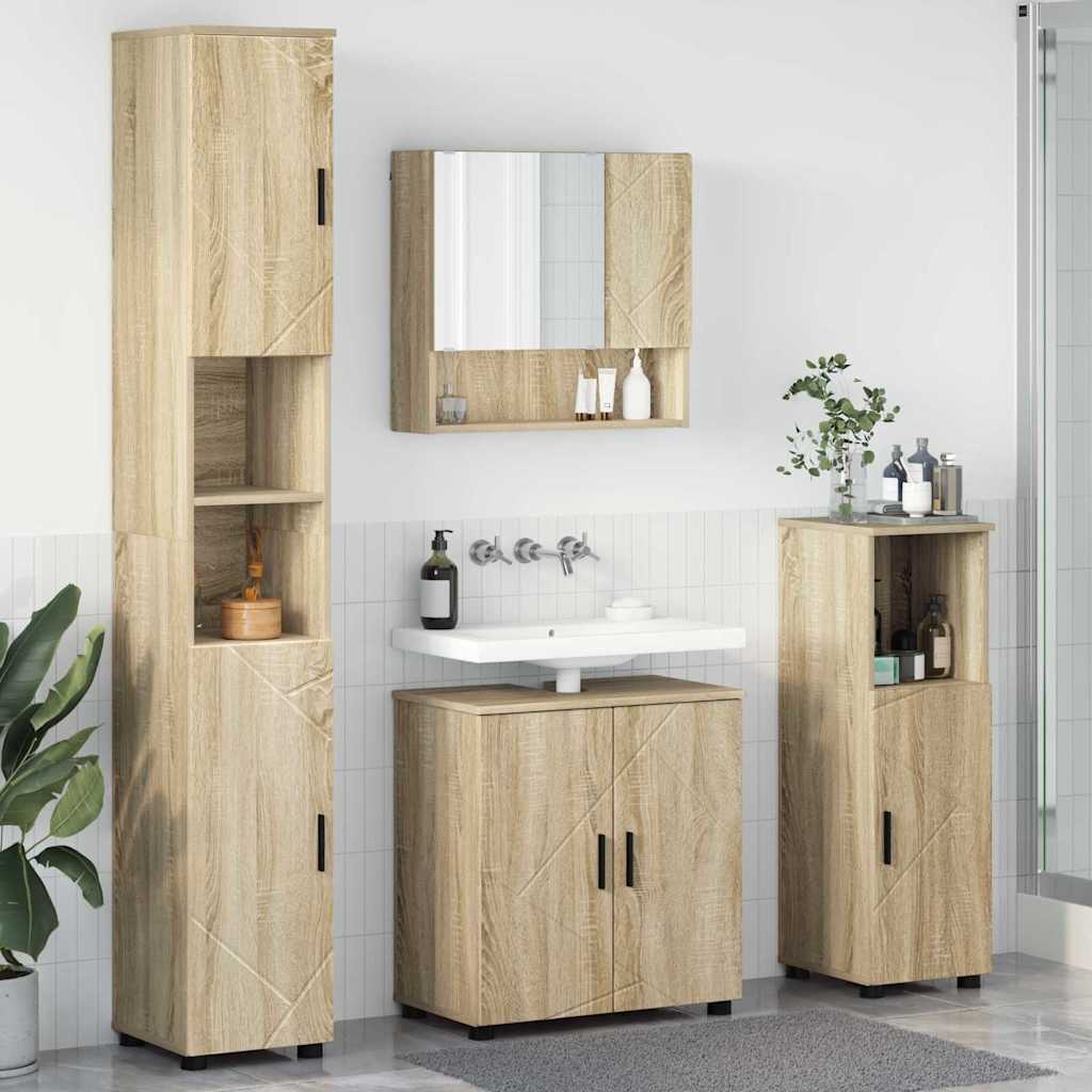 Badeværelsesmøbel sæt 4 pcs Sonoma eg Konstrueret træ & Metal