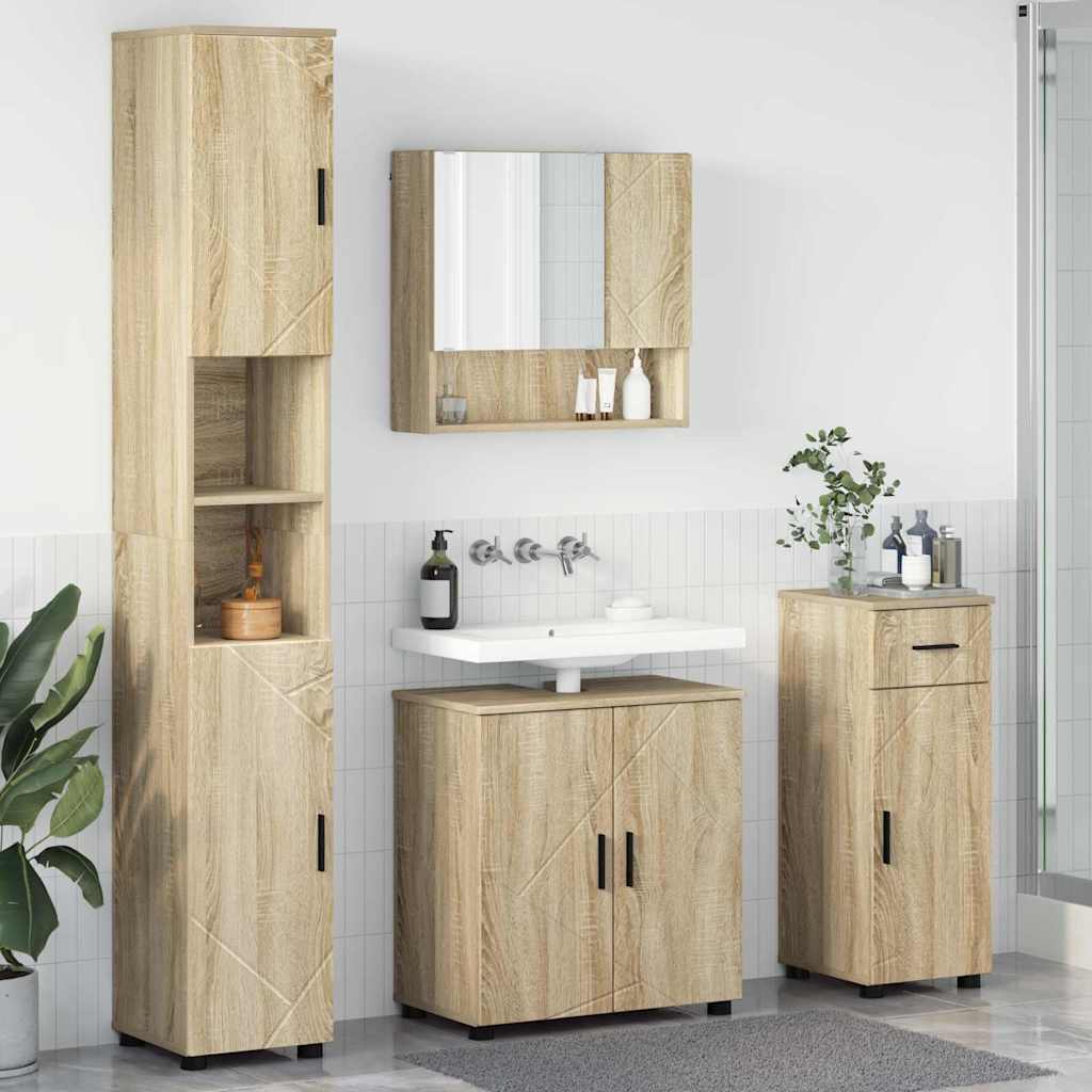 Badeværelsesmøbel sæt 4 pcs Sonoma eg Konstrueret træ & Metal