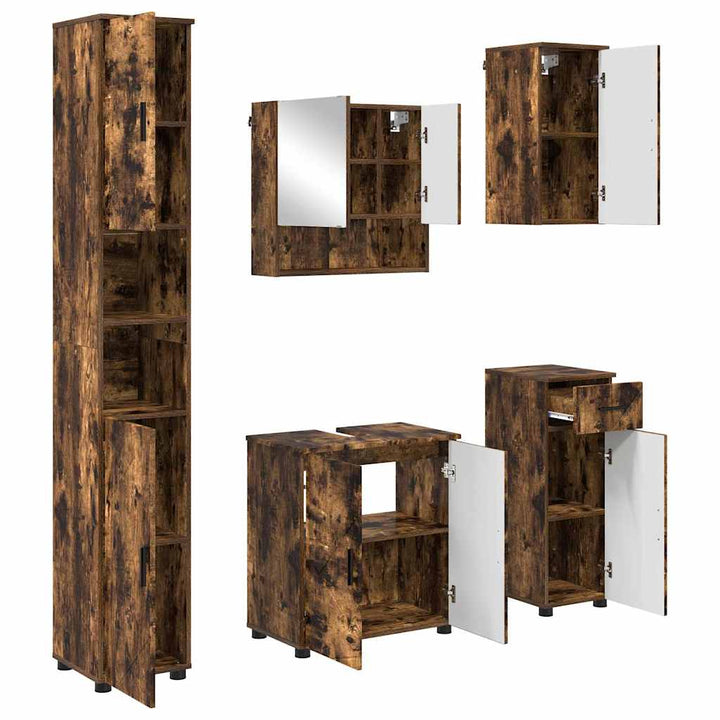 Badeværelsesmøbel sæt 5 stk. Røget eg 61 x 35 x 64 cm