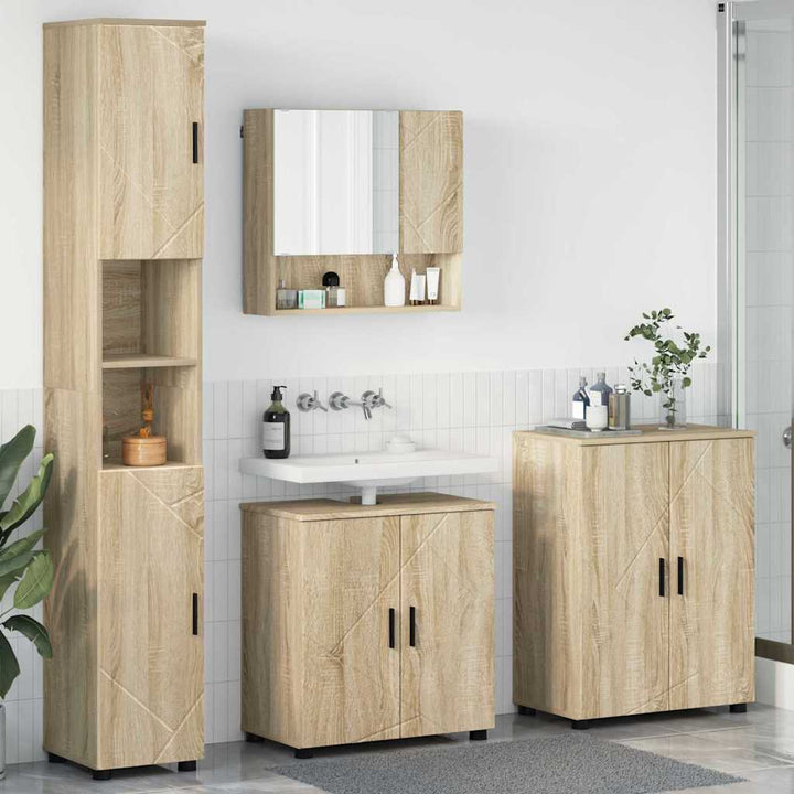 Badeværelsesmøbel sæt 4 pcs Sonoma eg Konstrueret træ & Metal