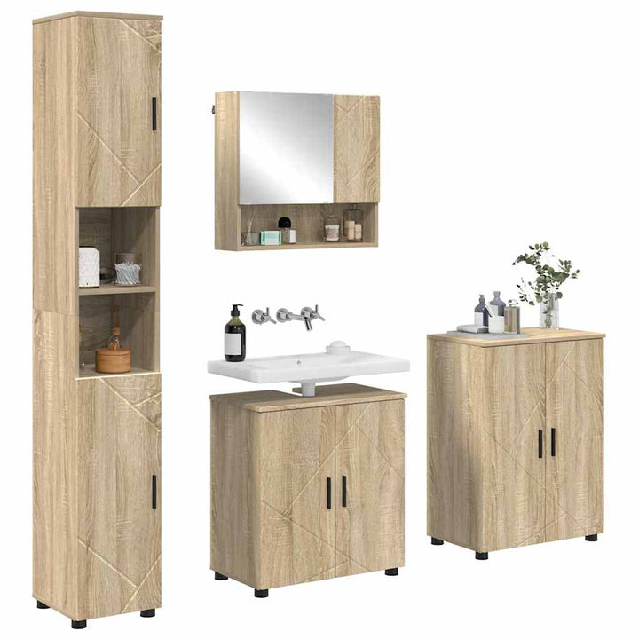 Badeværelsesmøbel sæt 4 pcs Sonoma eg Konstrueret træ & Metal