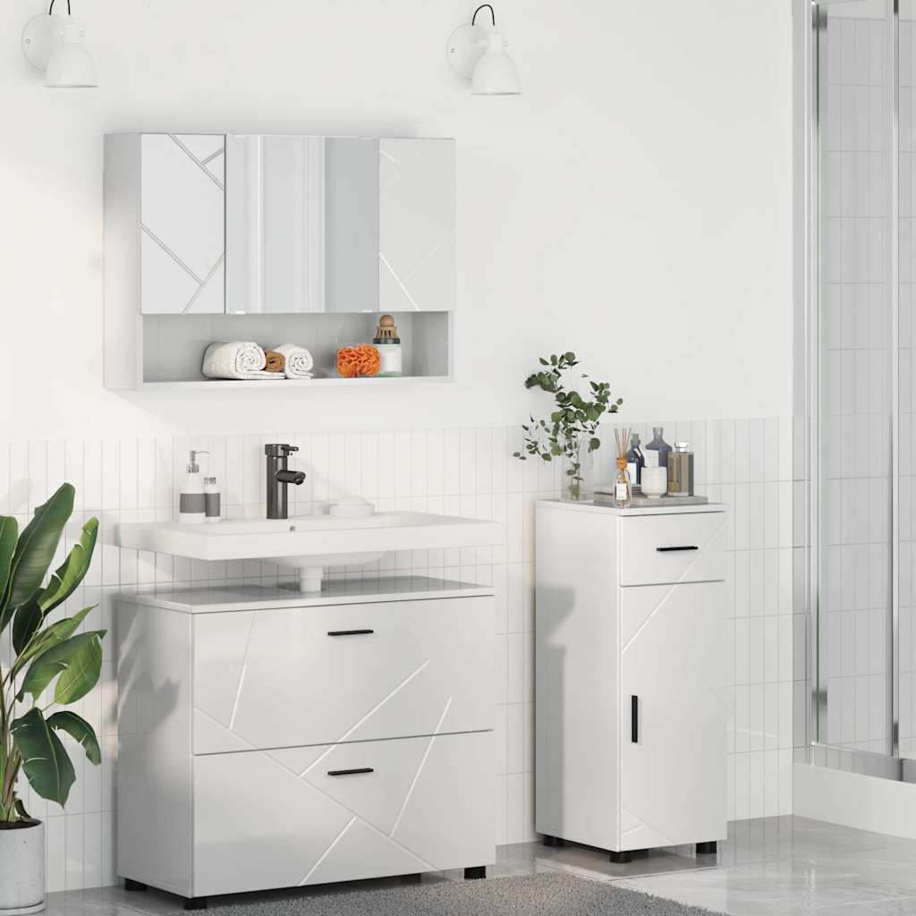 Badeværelsesmøbel sæt 3 pcs Høj gloss hvid Samlet træ og metal