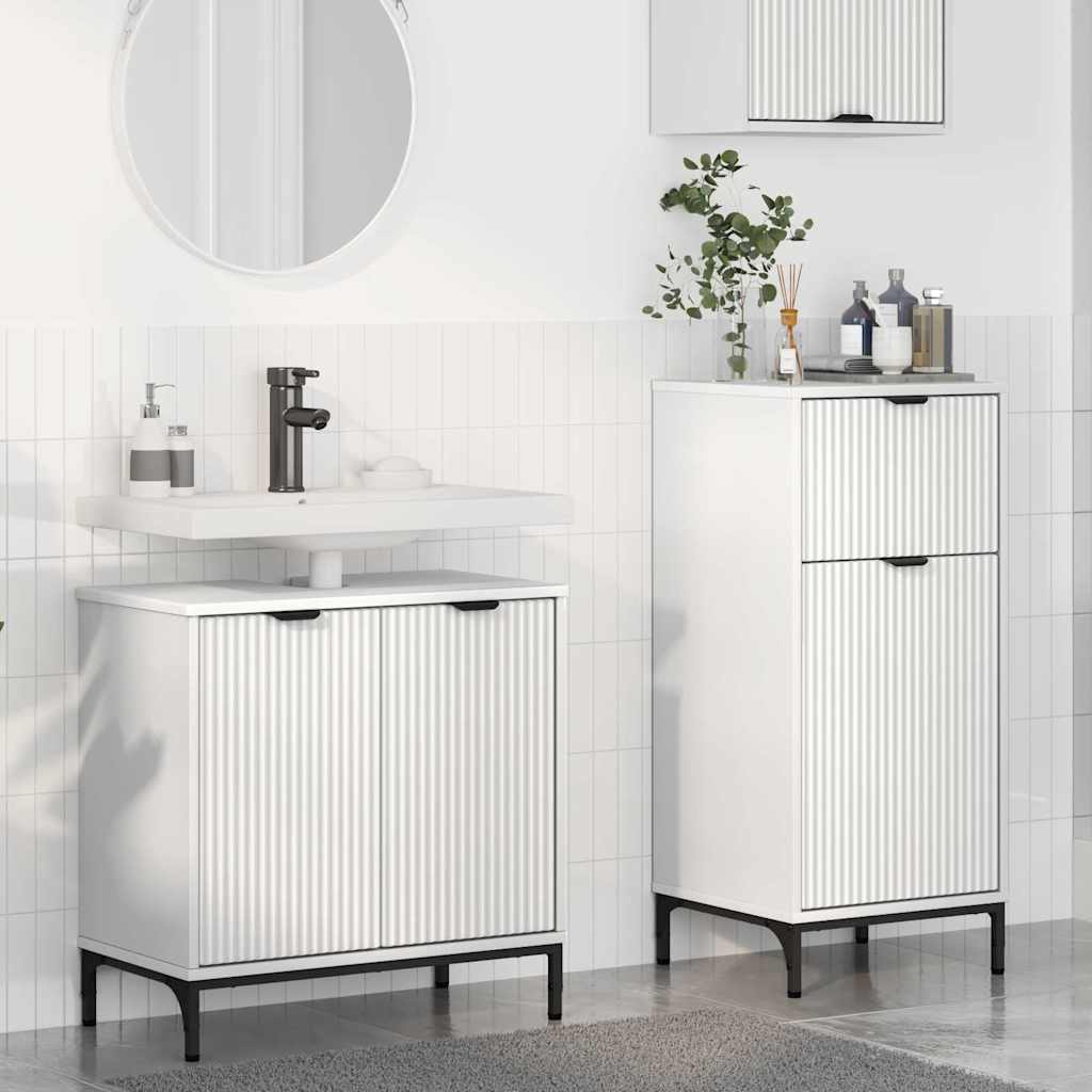 Badeværelsesmøbel sæt med skuffe 2 pcs Hvid Samlet træ og metal