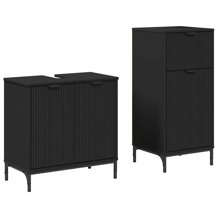 Badeværelsesmøbel sæt med skuffe 2 pcs Sort Samlet træ og metal