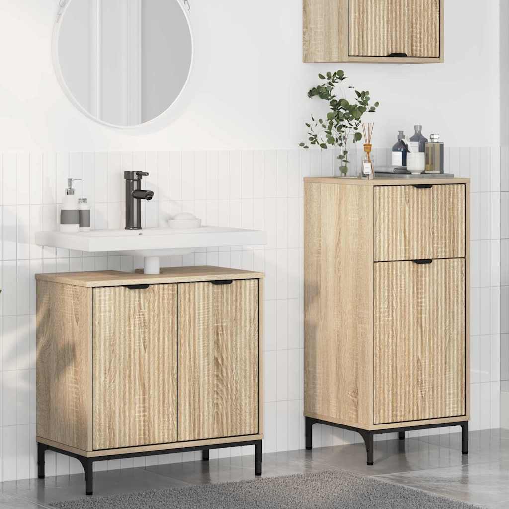 Badeværelsesmøbel sæt 2 pcs Sonoma eg Samlet træ og metal