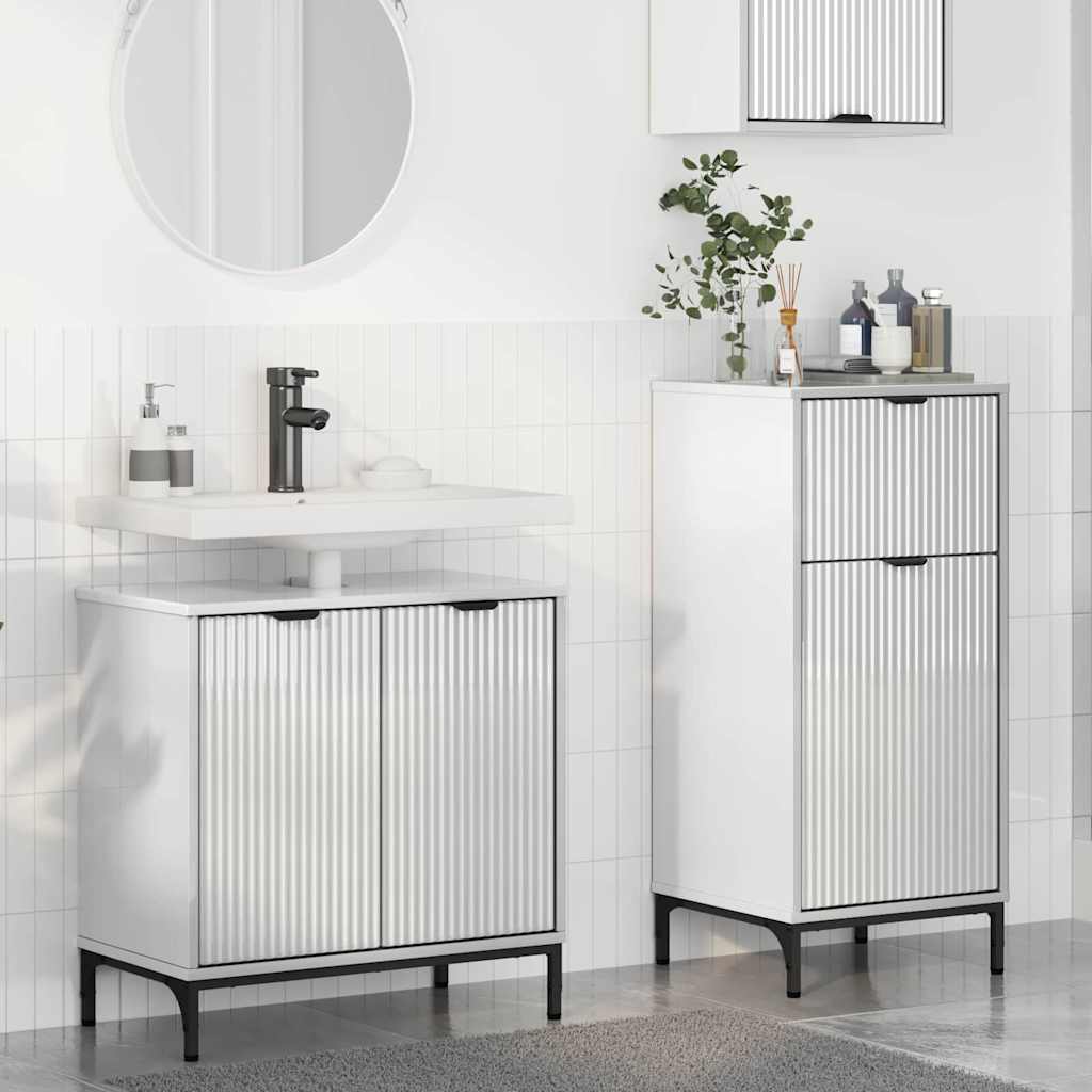 Badeværelsesmøbel sæt 2 pcs Høj gloss hvid Samlet træ og metal