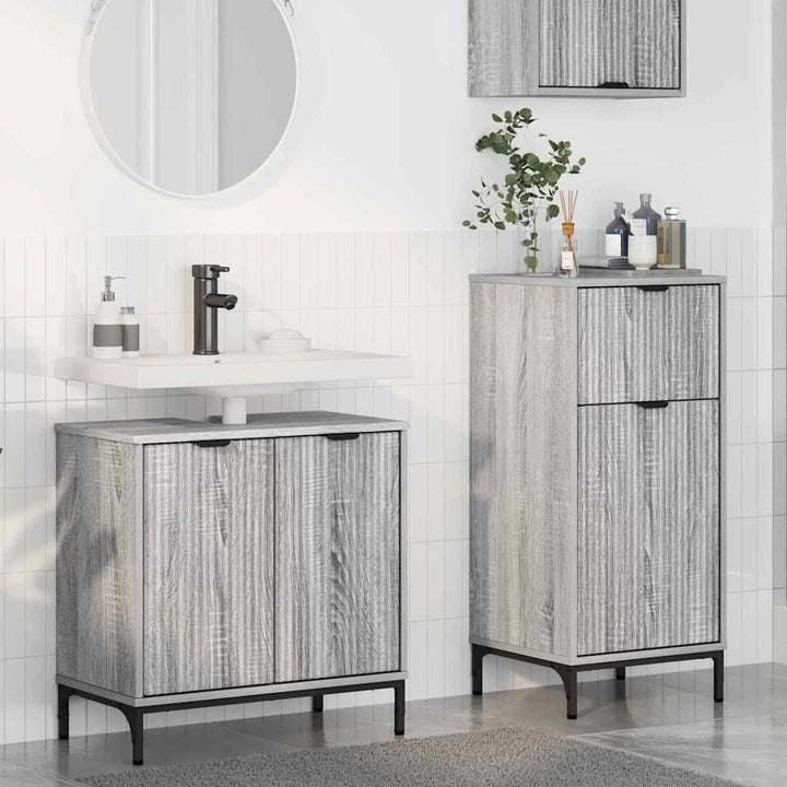 Badeværelsesmøbel sæt 2 pcs Grå Sonoma Samlet træ og metal