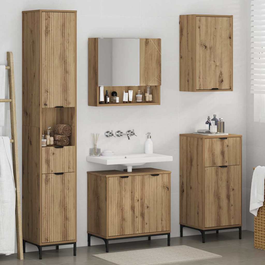 Badeværelsesmøbel sæt 4 stk. Artisan Egetræ Fineret træ, Metal