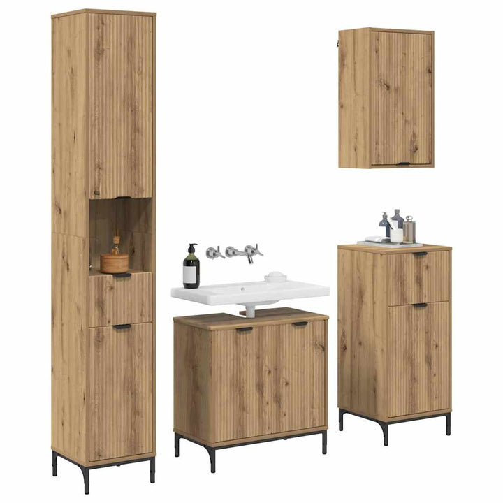Badeværelsesmøbel sæt 4 stk. Artisan Egetræ Fineret træ, Metal