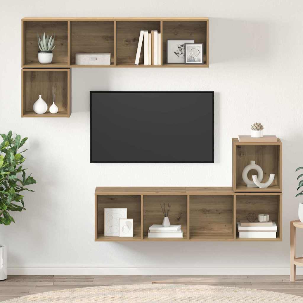 TV-møbelsæt 4 pcs Artisan Egetræ Konstrueret træ