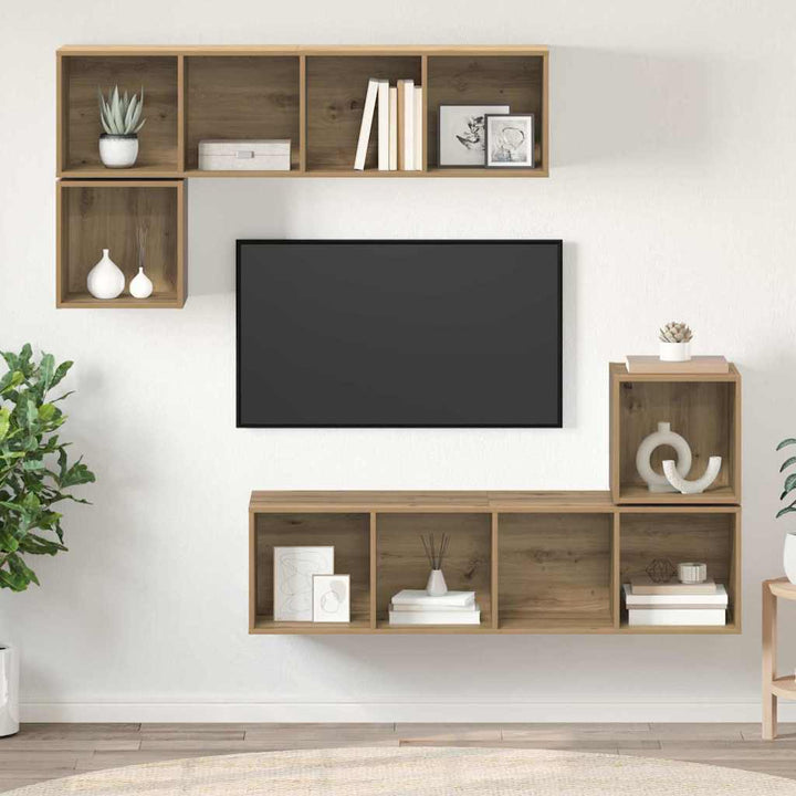 TV-møbelsæt 4 pcs Artisan Egetræ Konstrueret træ