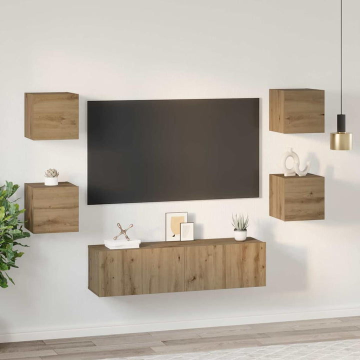 TV-møbelsæt 6 pcs Artisan Egetræ Konstrueret træ
