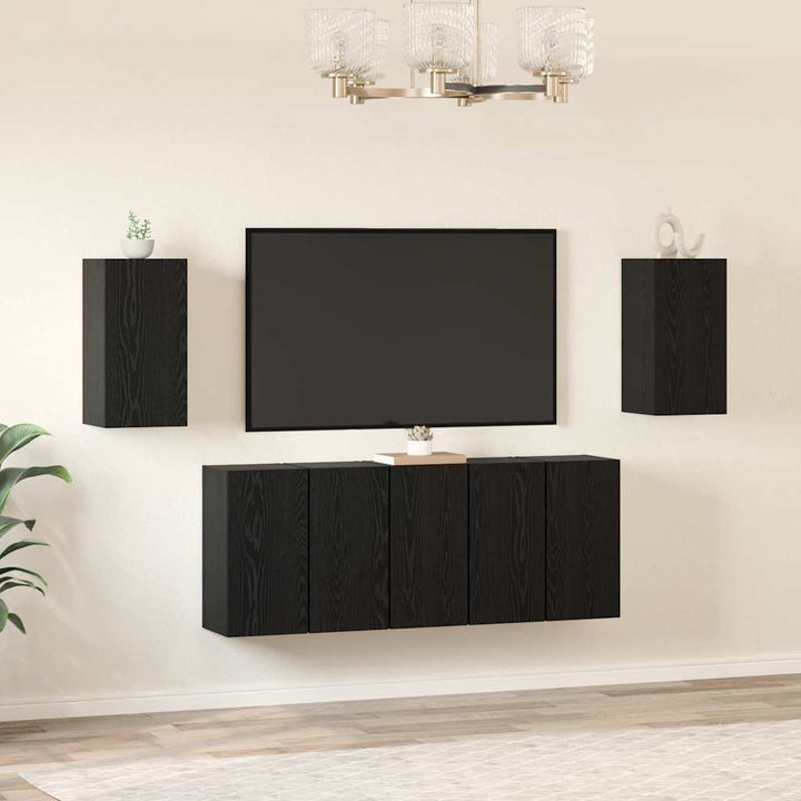 TV-møbelsæt 7 pcs Sort eg 30,5 x 30 x 60 cm Konstrueret træ
