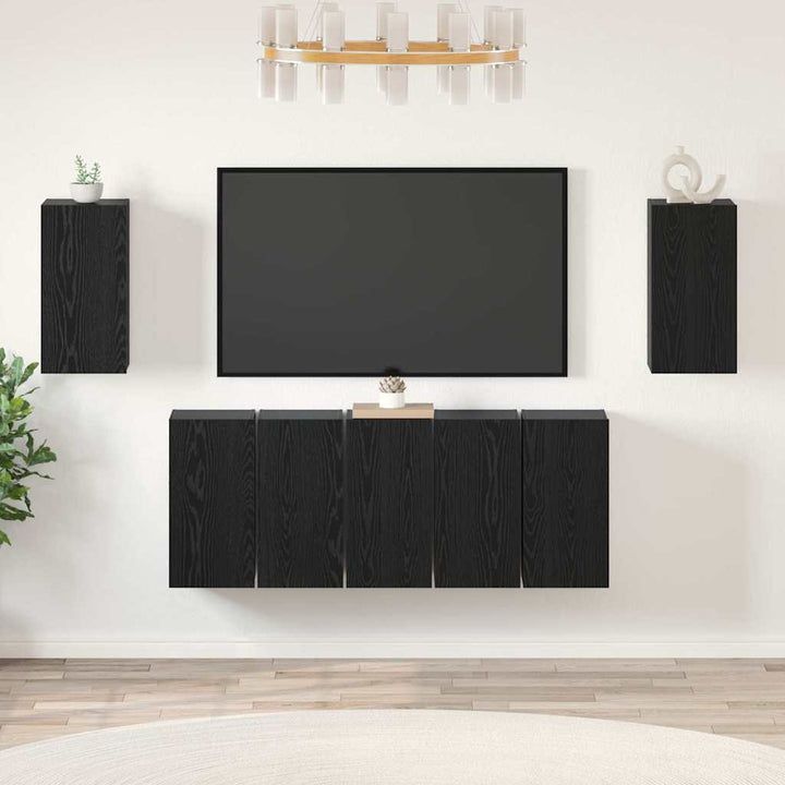 TV-møbelsæt 7 pcs Sort eg 30,5 x 30 x 60 cm Konstrueret træ