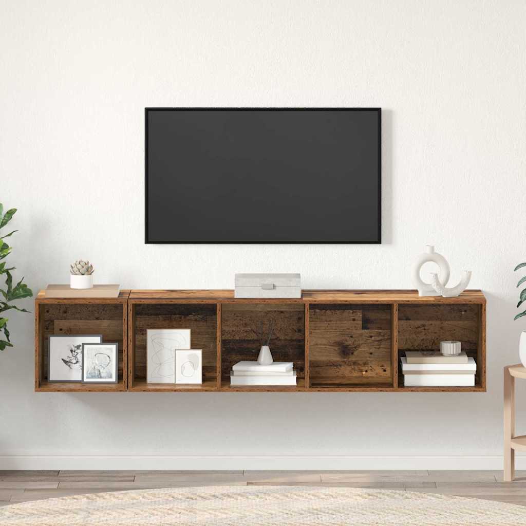 TV Skab Sæt Vægmonteret 2 pcs Gammelt træ Konstrueret træ