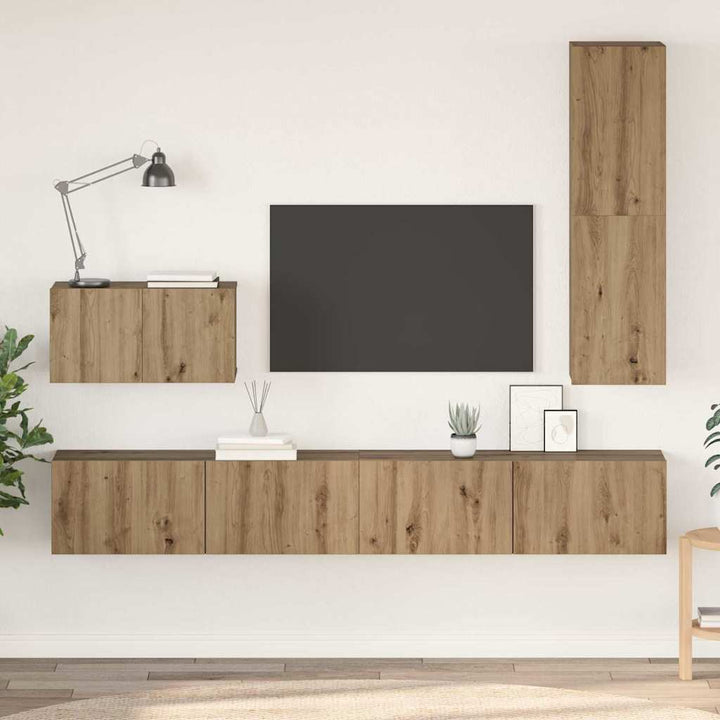 Væg TV Skab 4 pcs Artisan Egetræ Konstrueret træ