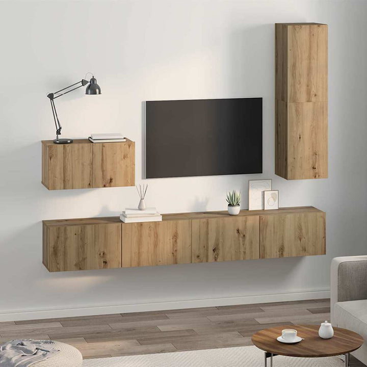 Væg TV Skab 4 pcs Artisan Egetræ Konstrueret træ
