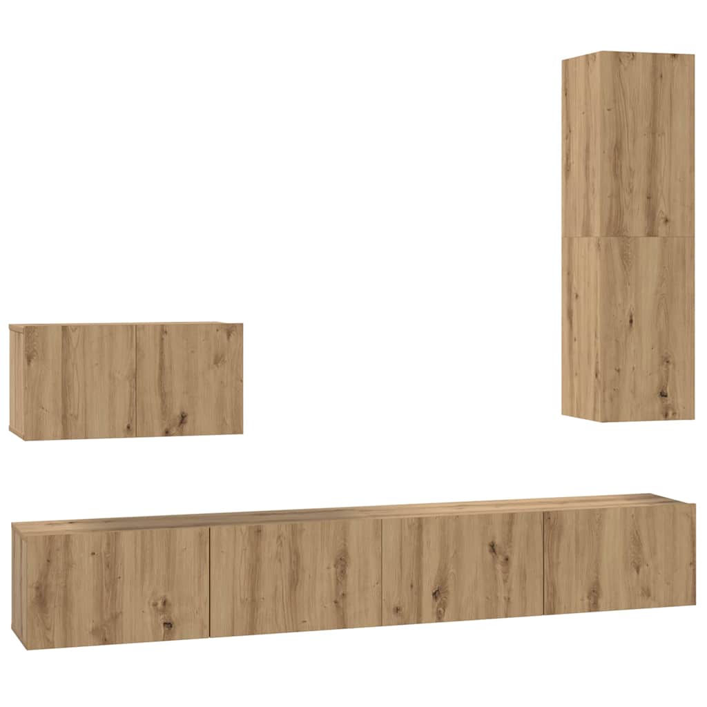 Væg TV Skab 4 pcs Artisan Egetræ Konstrueret træ