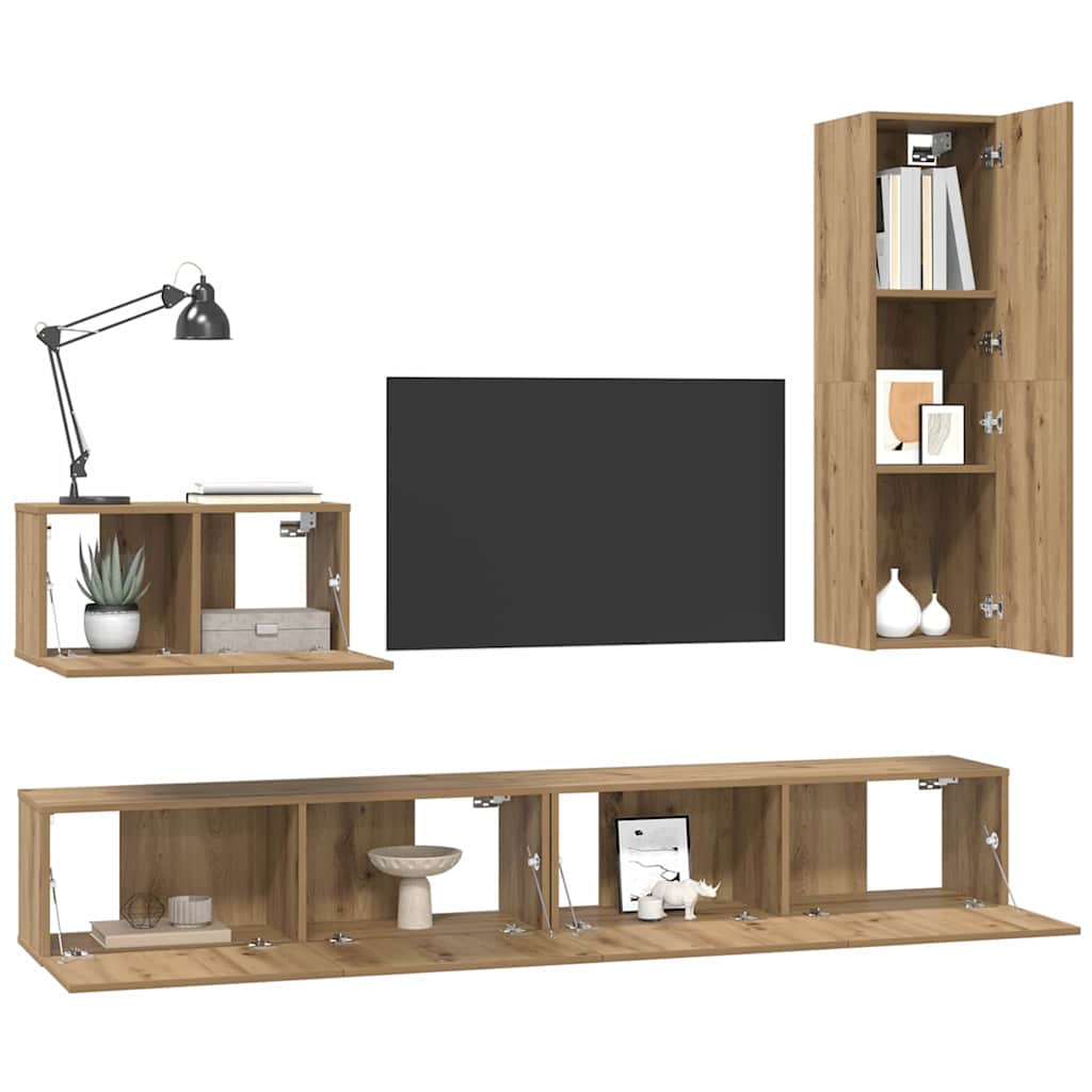 Væg TV Skab 4 pcs Artisan Egetræ Konstrueret træ
