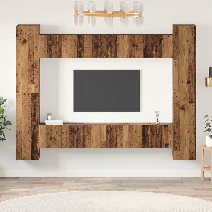 TV-møbelsæt Vægmonteret 10 pcs Gammelt træ 30,5 x 30 x 90 cm