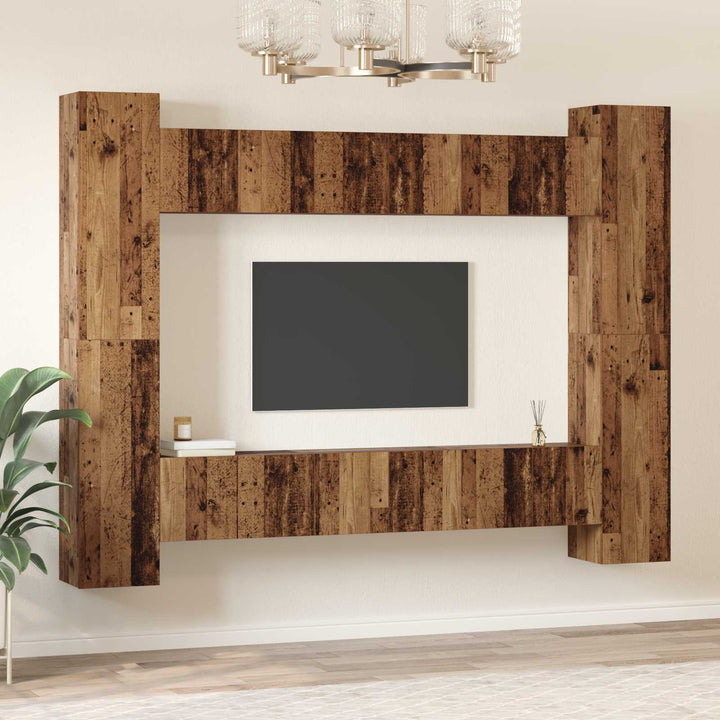 TV-møbelsæt Vægmonteret 10 pcs Gammelt træ 30,5 x 30 x 90 cm