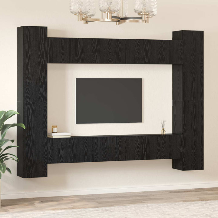 TV-møbelsæt 10 pcs Sort eg 30,5 x 30 x 90 cm Konstrueret træ