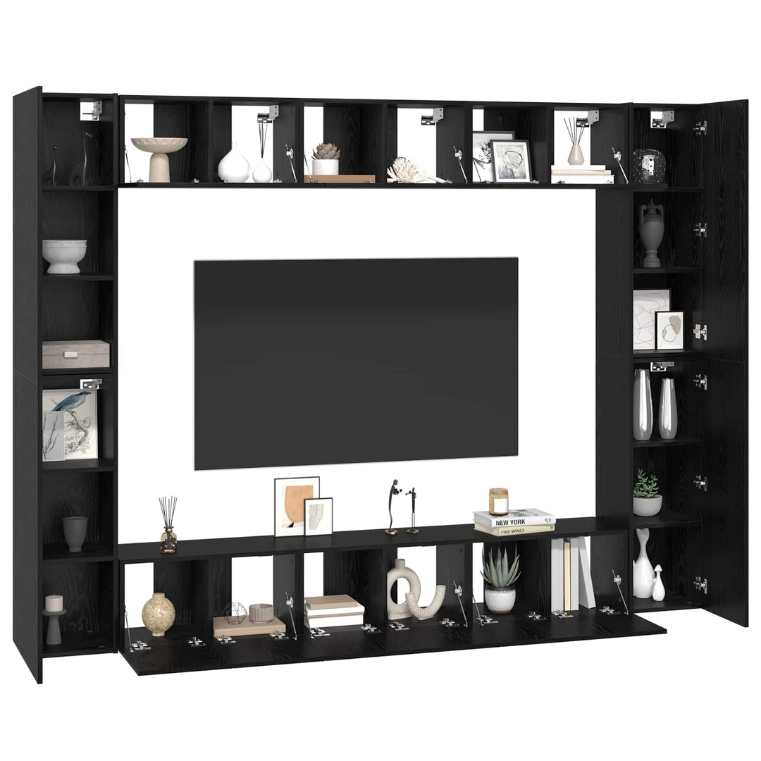 TV-møbelsæt 10 pcs Sort eg 30,5 x 30 x 90 cm Konstrueret træ