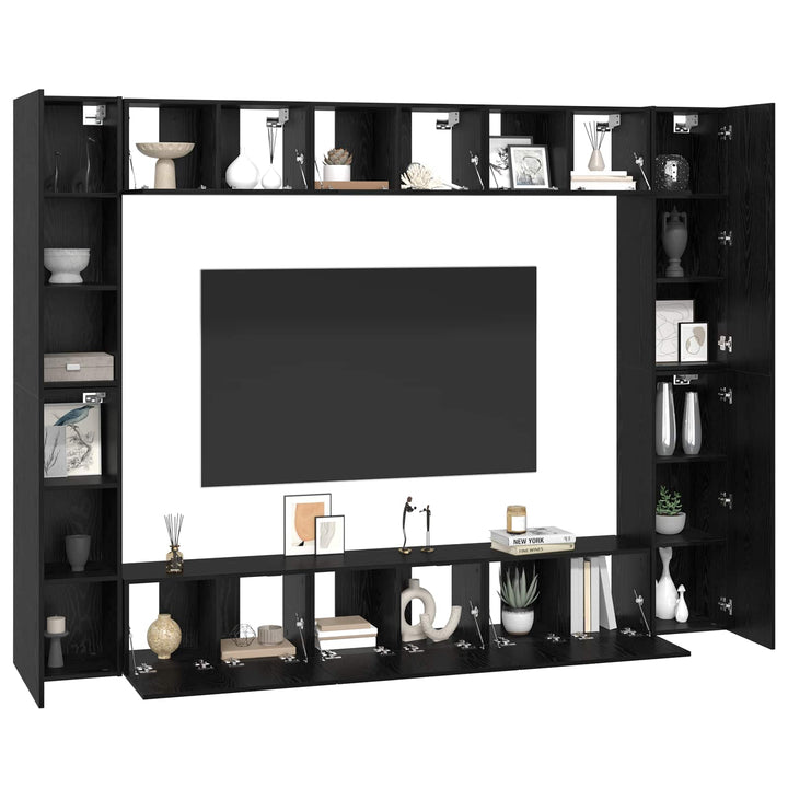 TV-møbelsæt 10 pcs Sort eg 30,5 x 30 x 90 cm Konstrueret træ
