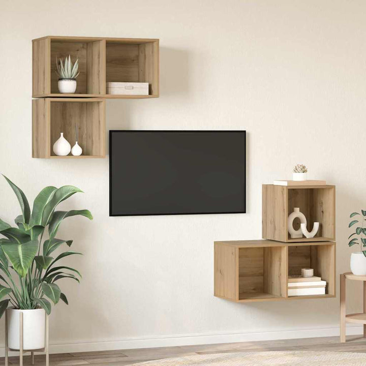 TV-møbelsæt 4 pcs Artisan Egetræ Konstrueret træ