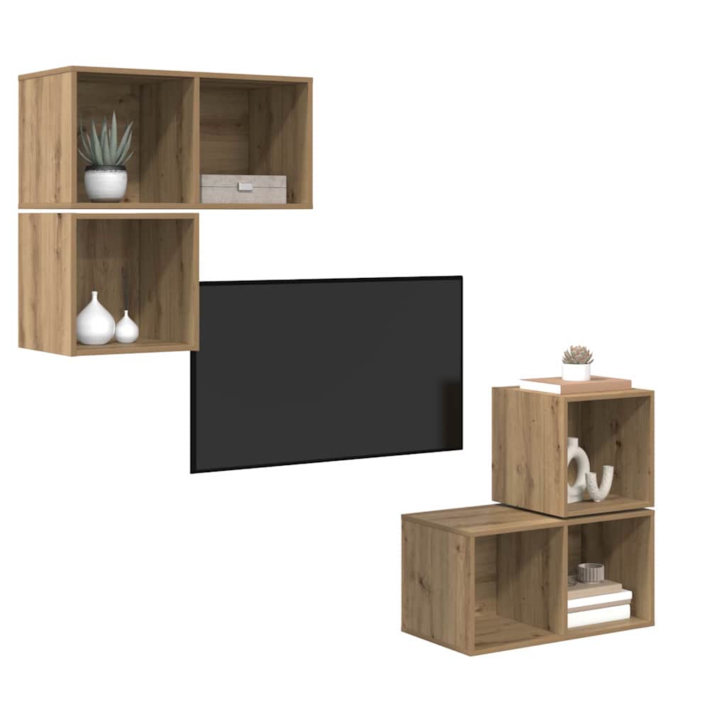 TV-møbelsæt 4 pcs Artisan Egetræ Konstrueret træ