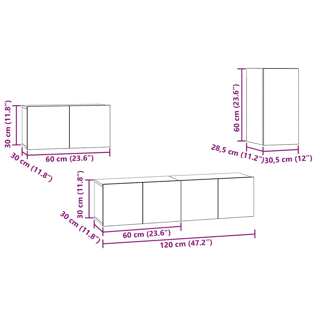 TV-møbelsæt med skuffe Vægmonteret Sort eg Konstrueret træ