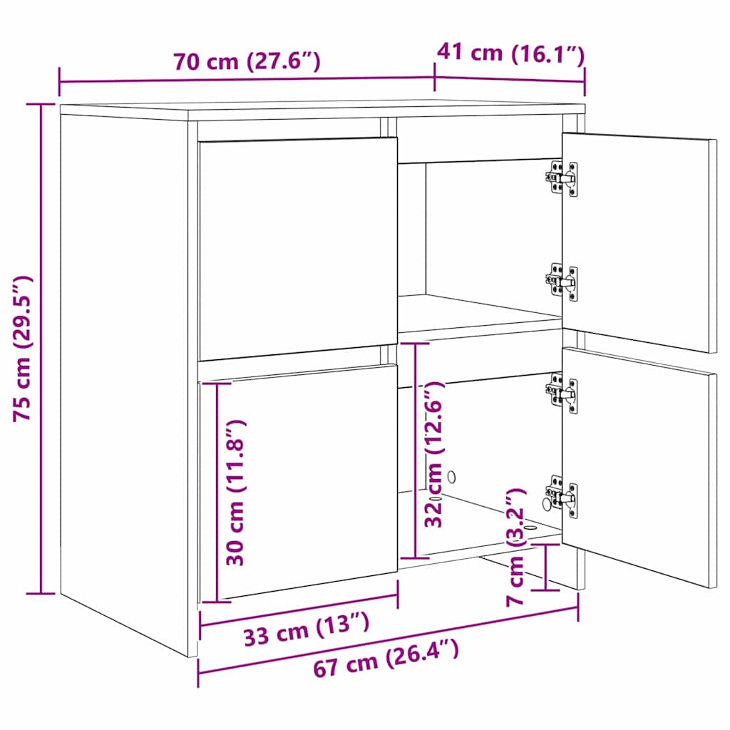 Sideboard 2 pcs Gammelt træ 70 x 41 x 75 cm Konstrueret træ