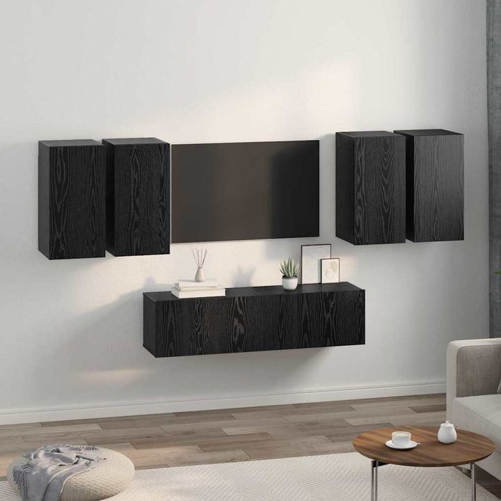 TV-møbelsæt Vægmonteret Sort eg Konstrueret træ