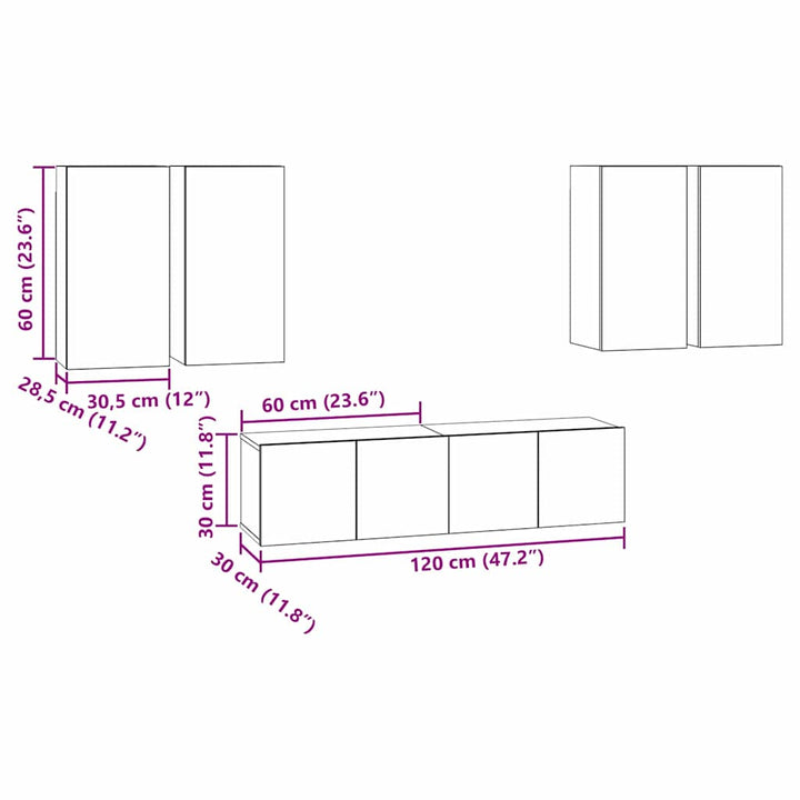 TV-møbelsæt Vægmonteret Sort eg Konstrueret træ