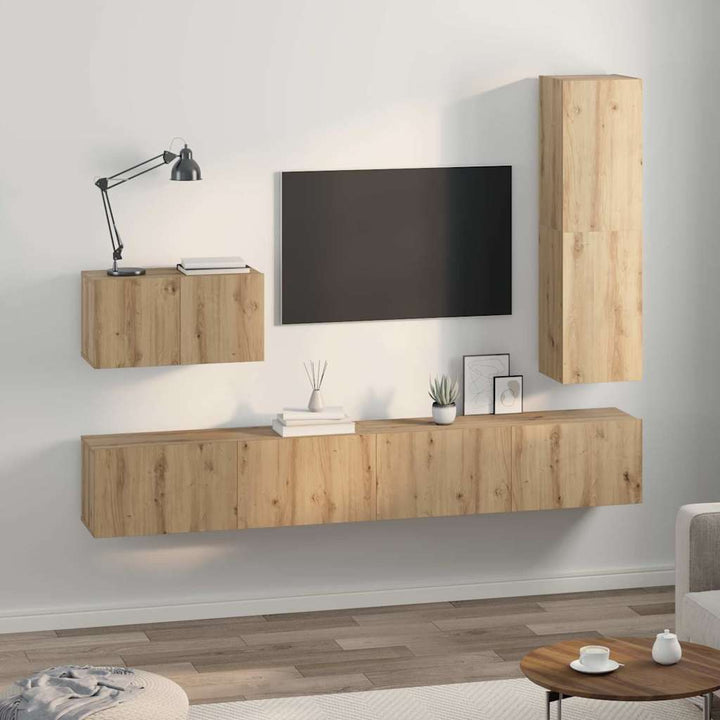 TV-møbelsæt 4 pcs Artisan Egetræ Konstrueret træ