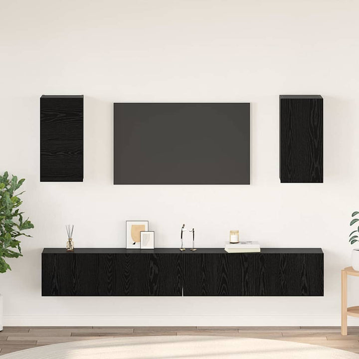Væg TV Skab 3 pcs 100 x 30 x 30 cm Sort eg Konstrueret træ