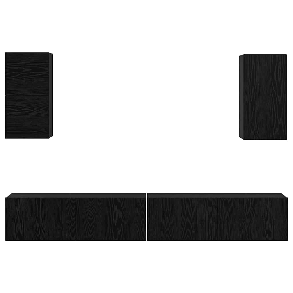 Væg TV Skab Vægmonteret 3 pcs Sort eg Konstrueret træ