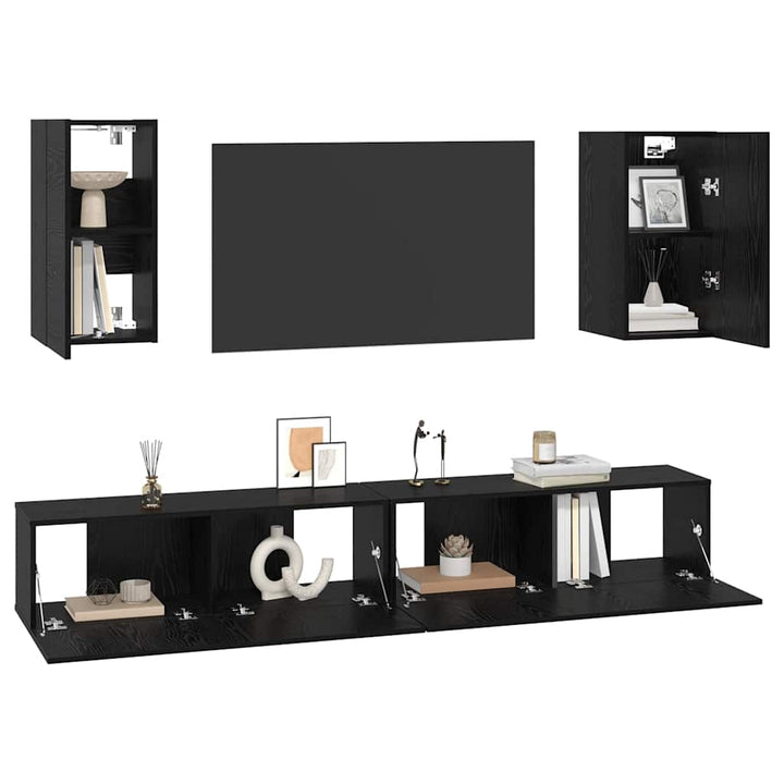 Væg TV Skab 3 pcs 100 x 30 x 30 cm Sort eg Konstrueret træ