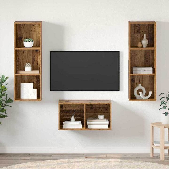 TV-møbelsæt Gammelt træ 37 x 37 x 107 cm Konstrueret træ