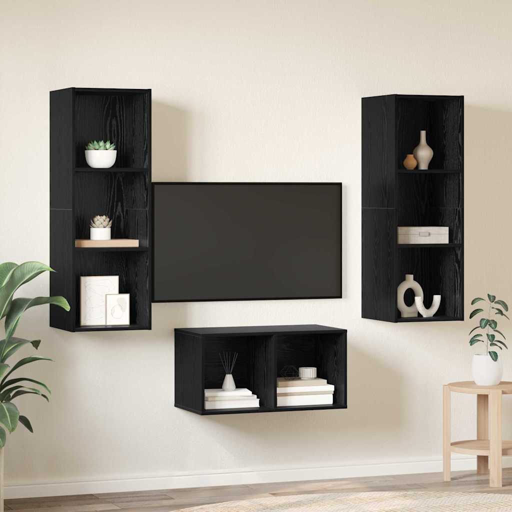 TV-møbelsæt Sort eg 37 x 37 x 107 cm Konstrueret træ