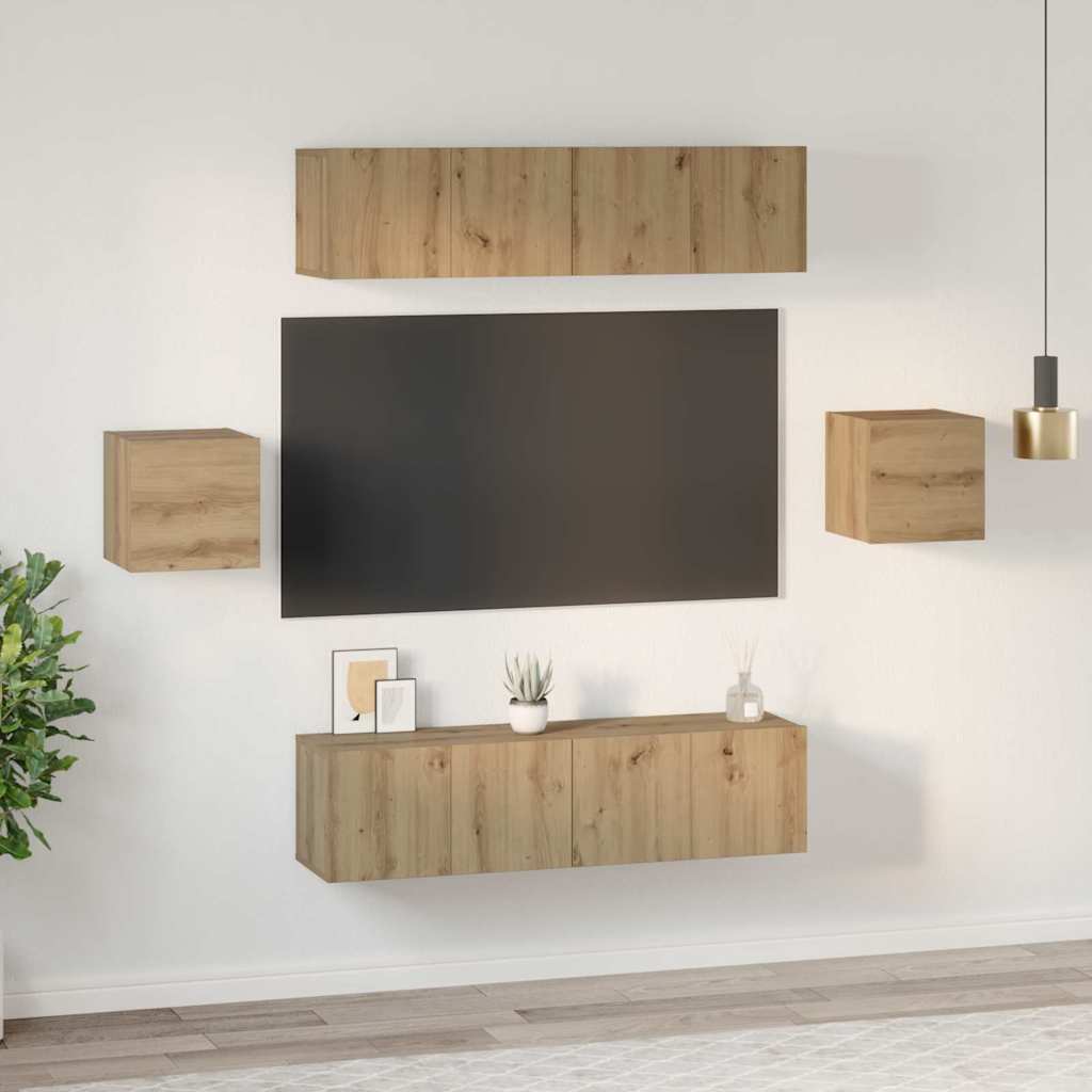 TV-møbelsæt 6 pcs Artisan Egetræ Konstrueret træ