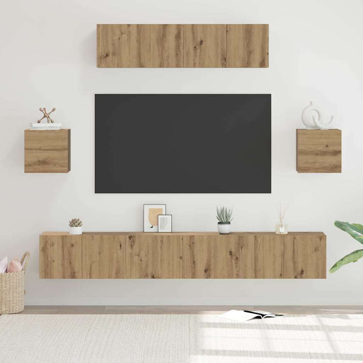 TV-møbelsæt 7 pcs Artisan Egetræ Konstrueret træ