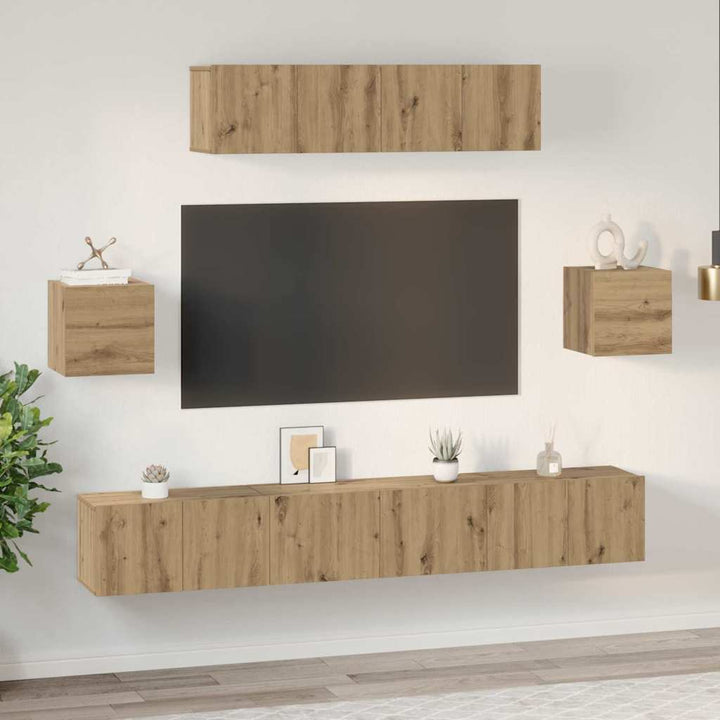 TV-møbelsæt 7 pcs Artisan Egetræ Konstrueret træ