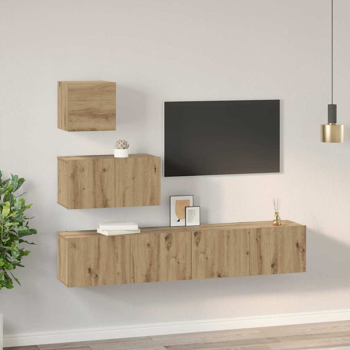 TV-møbelsæt 4 pcs Artisan Egetræ Konstrueret træ