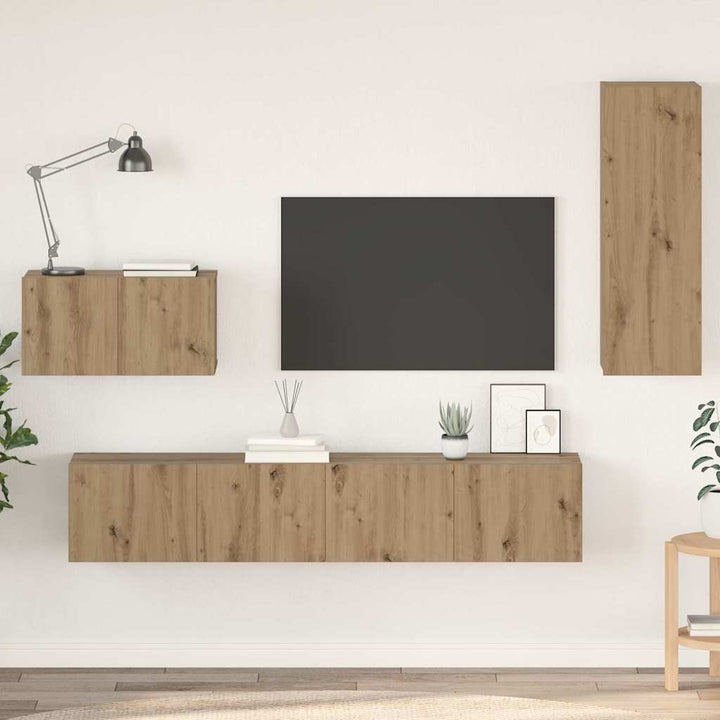 Væg TV Skab 4 pcs Artisan Egetræ Konstrueret træ
