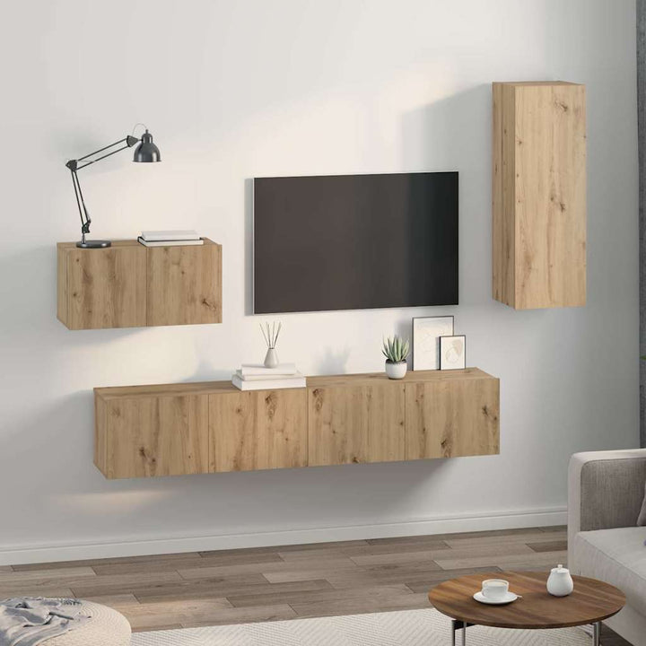 Væg TV Skab 4 pcs Artisan Egetræ Konstrueret træ